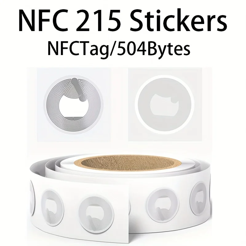 NFC Tag Stickers with NTAG215 Blank Chip – 13.56MHz Adhesive NFC Labels | Rewritable 504 Byte Memory | Compatible with NFC