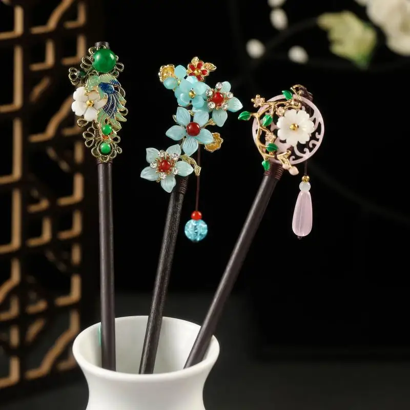 

Modern Pan Hair Hairpin Wooden Hairpin Cheongsam Accessories Antique Style Ebony Hairpin Women's New Chinese Hairpin