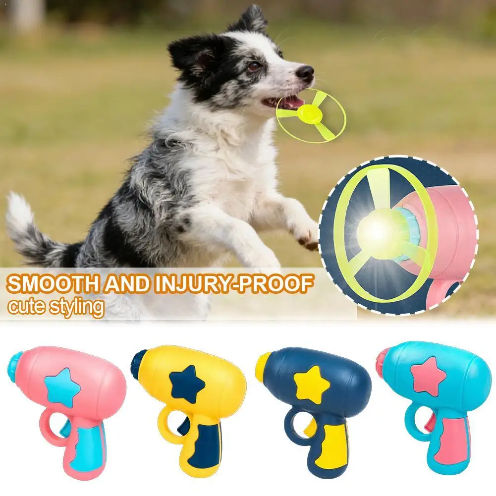 Funny Interactive Cat Toy Flying Propeller Disc Launcher Gun Training Fetch Game for Kitten Mini Flying Saucer Pet Supplies
