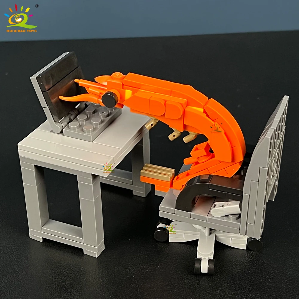 HUIQIBAO Kreatives MOC-Baustein-Garnelen-Modell, Figuren, Puzzle, Montage, Internet-Berühmtheit, kreative Parodien, zusammengebautes Spielzeug – Detail 4
