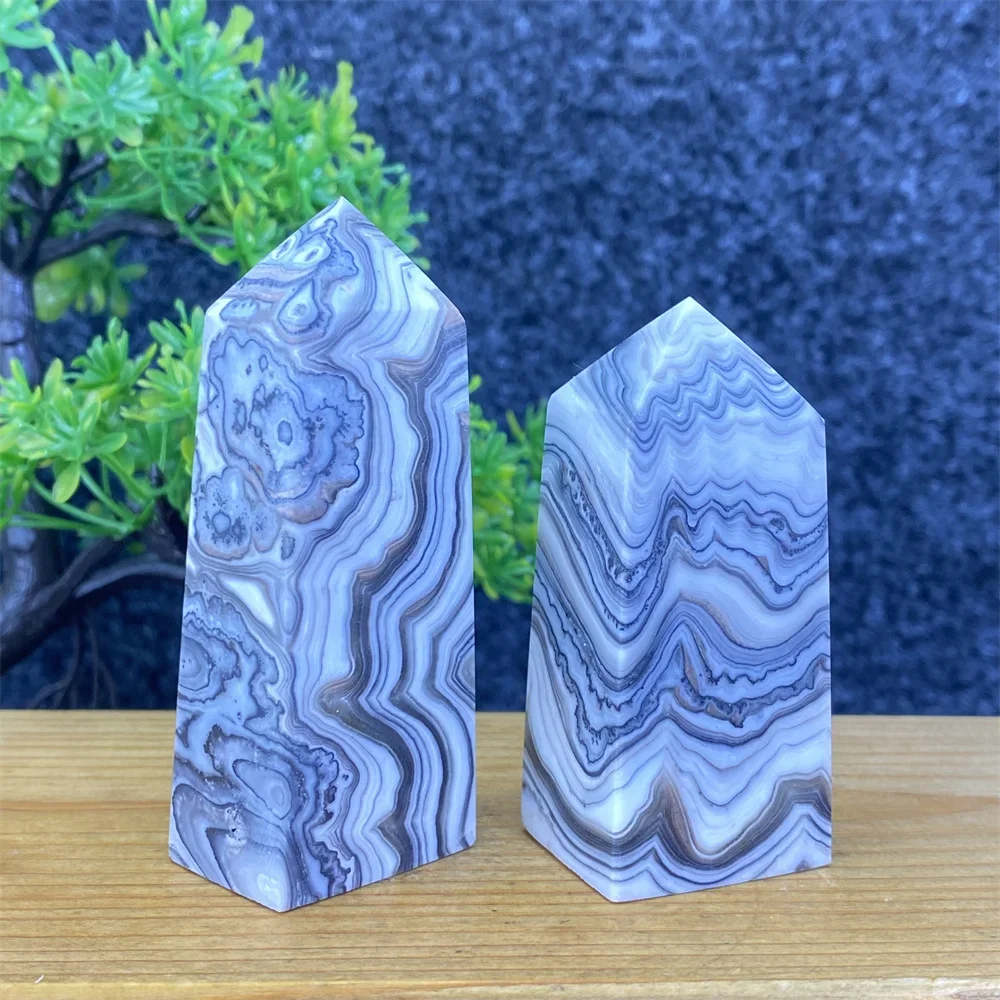 Rare Natural Striped Calcite And Agate Symbiont Crystal Tower Shi Ying Mineral Obelisk Aura Spiritual Ornaments Home Decoration