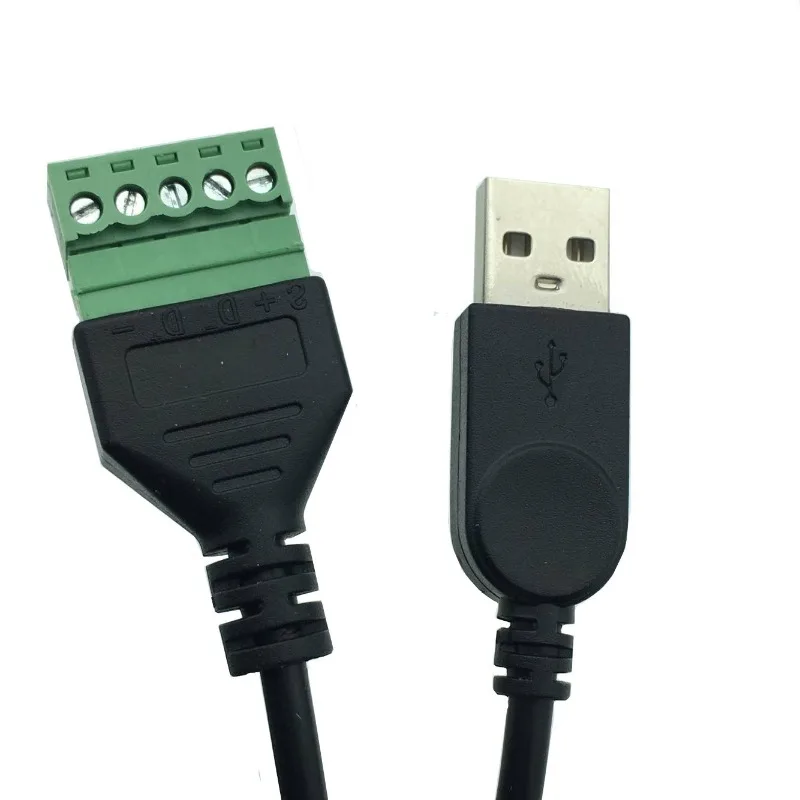 USB 2.0 Male to 5 Pin Screw Connector with Shield Solderless Terminal Plug Adapter Cable Cord 30cm/1ft