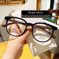 Wood Grain Anti Blue Light Computer Myopia Glasses Women Men Ultralight Clear Round Nearsighted Eyeglasses TR90 Points Minus -3