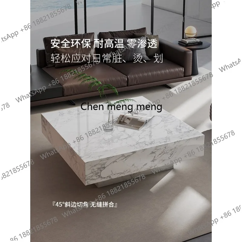 

Italian minimalist square coffee table high-end luxury stone living room suspended creative square coffee table