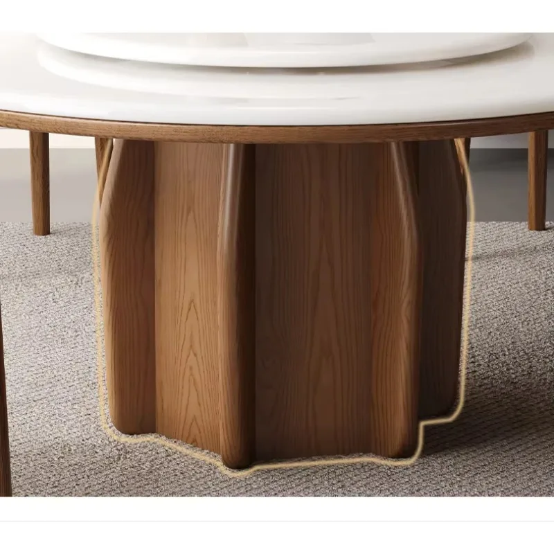 

Элитный обеденный стол из спеченного камня с деревянными ножками, дизайнерский круглый стол в ретро-стиле, комплект для столовой, легкий люкс, обеденный стол для дома