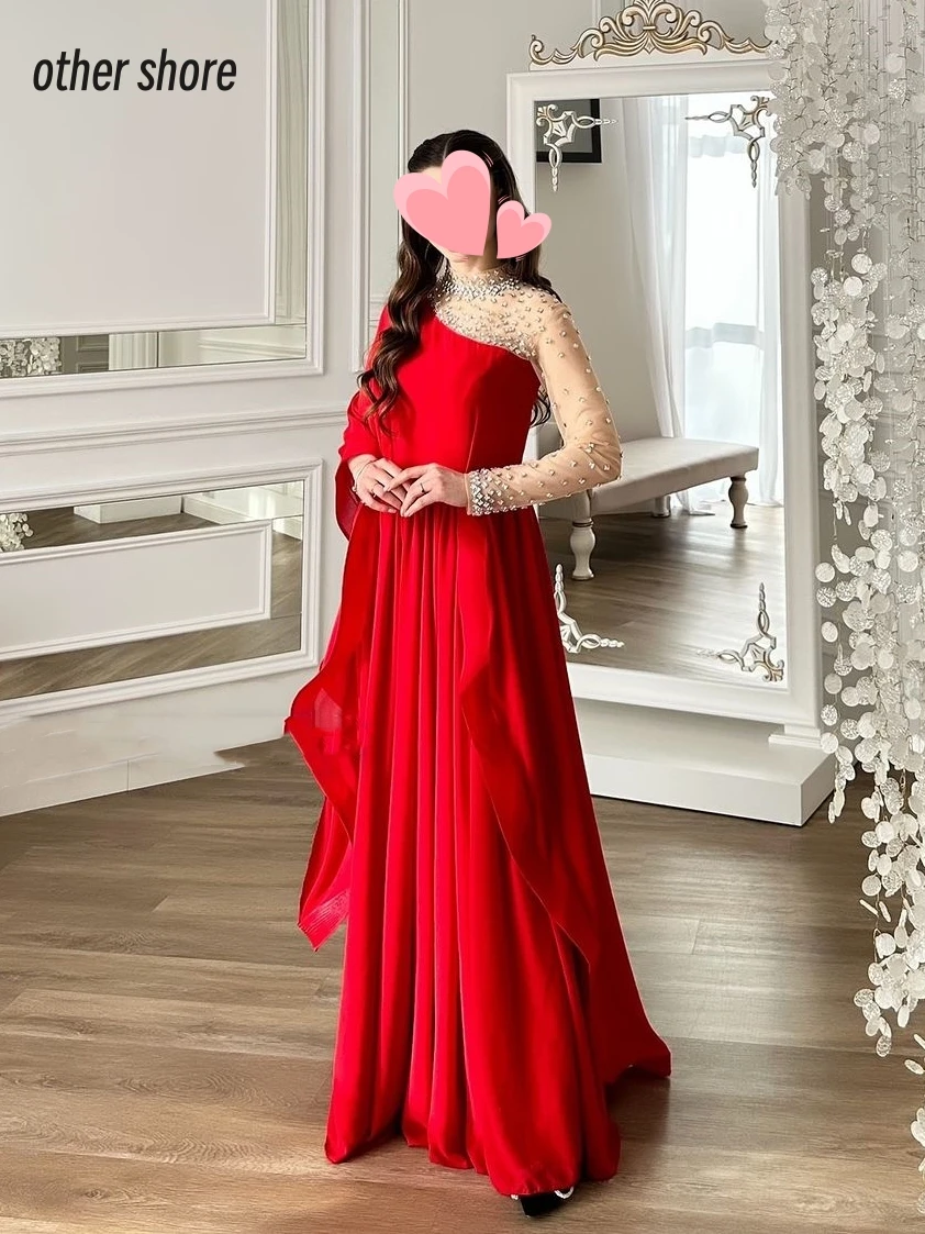 

Other Shore Elegant Vintage Sweet Red Crystal Beading One Shoulder Customize Formal Occasion Prom Dress Evening Party Gowns