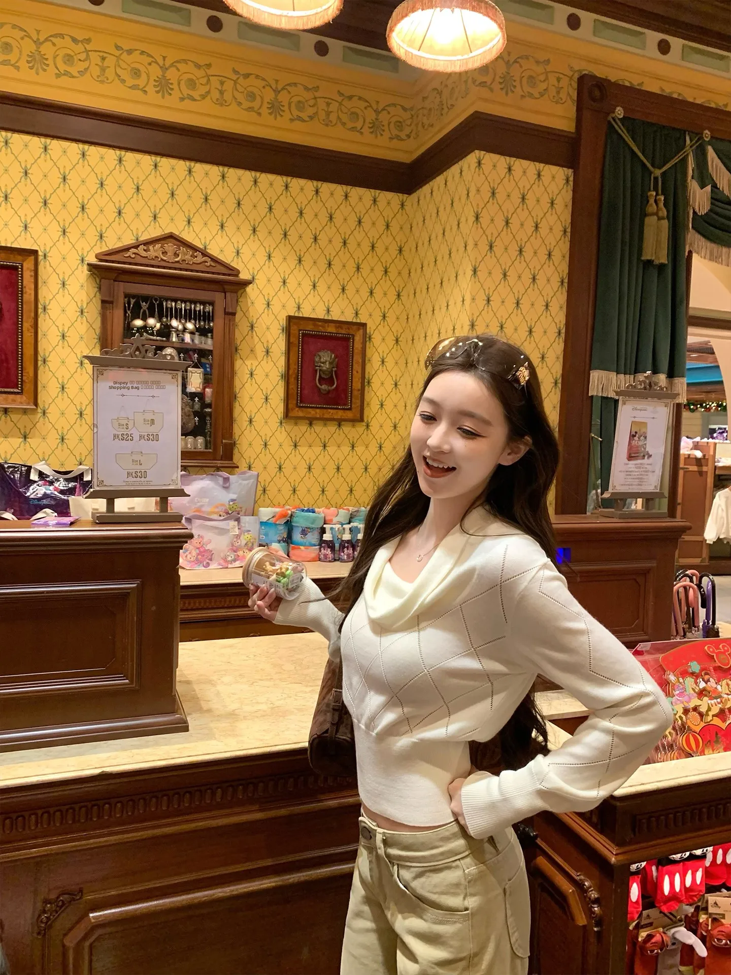 

White Diamond Pattern Knitted Sweater Soft Fit Ciwalk Sle Pure E-commerce Ss Fem Long Sve ort Length Spring