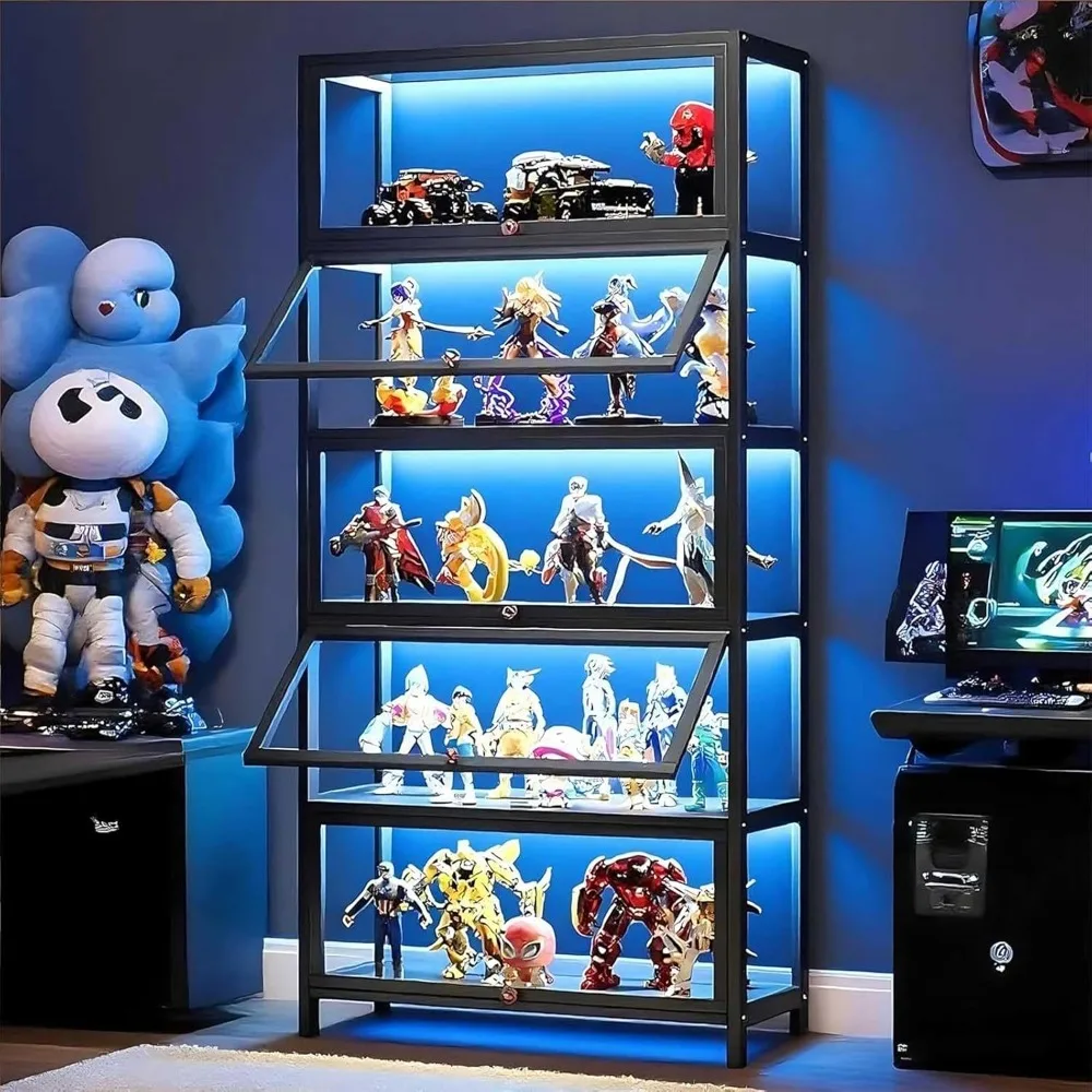 Vitrina Curio con puerta de vidrio acrílico, gabinete de almacenamiento de gran capacidad, organizadores de juguetes coleccionables, estante y exhibición