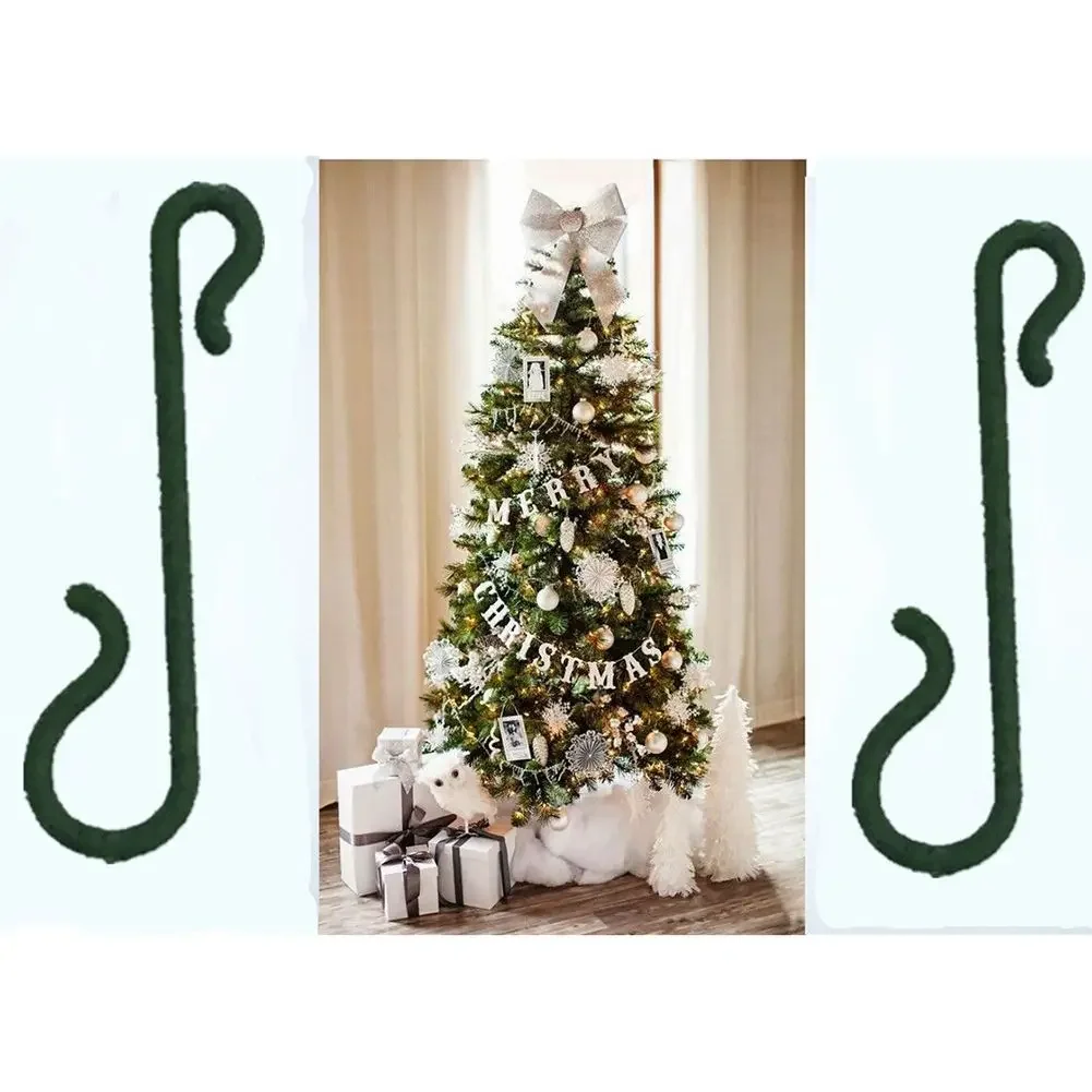 100 Pcs Couple Christmas Bauble Ornament Hooks S-Shaped Metal Hanger For Christmas Tree Decorations Supplies 14.5x4.5cm Green