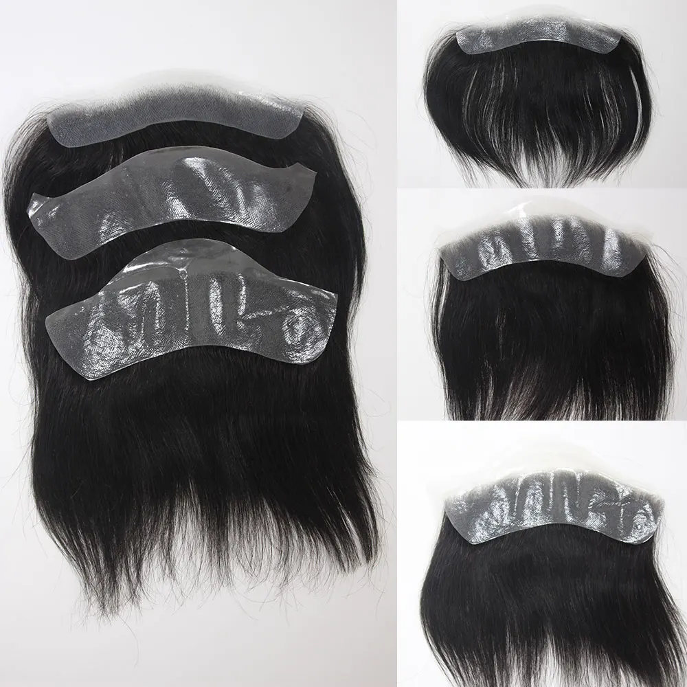 남성 이마 헤어 라인 Toupee 100% 인간의 머리카락 피부 PU 남성과 여성 헤어 피스 후퇴 자연 시스템을위한 정면 헤어 토퍼