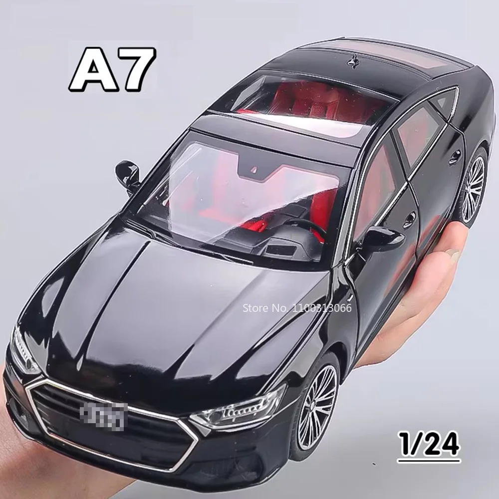 Modèle réduit de voiture de sport A7 à l'échelle 1/24, véhicule à nervures arrière avec lumière et son, jouet de collection, idée cadeau pour petit ami