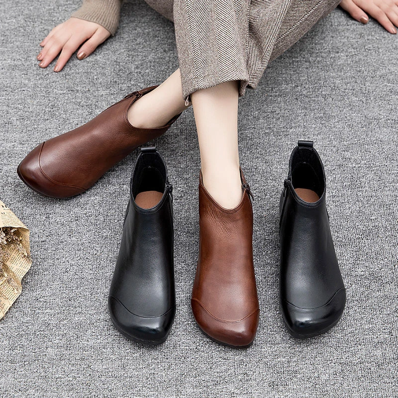 Winter Flat Women\'s Shoes 2024 New Fashion Ankle Boots Retro Casual Plus Size Short Boots Zipper Solid Color Warm Flat Boots