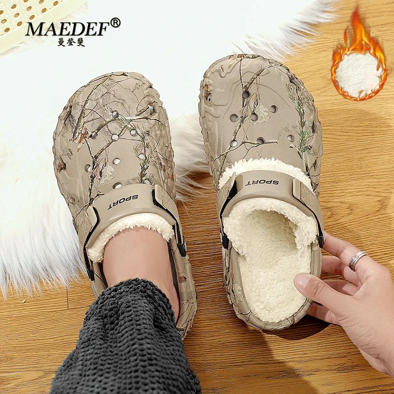 MAEDEF Men\'s Winter Slippers Warm Cotton Slippers Flip-flop Mens Anti Slip Casual Shoes Comfortable Wear Resistant Garden Shoes