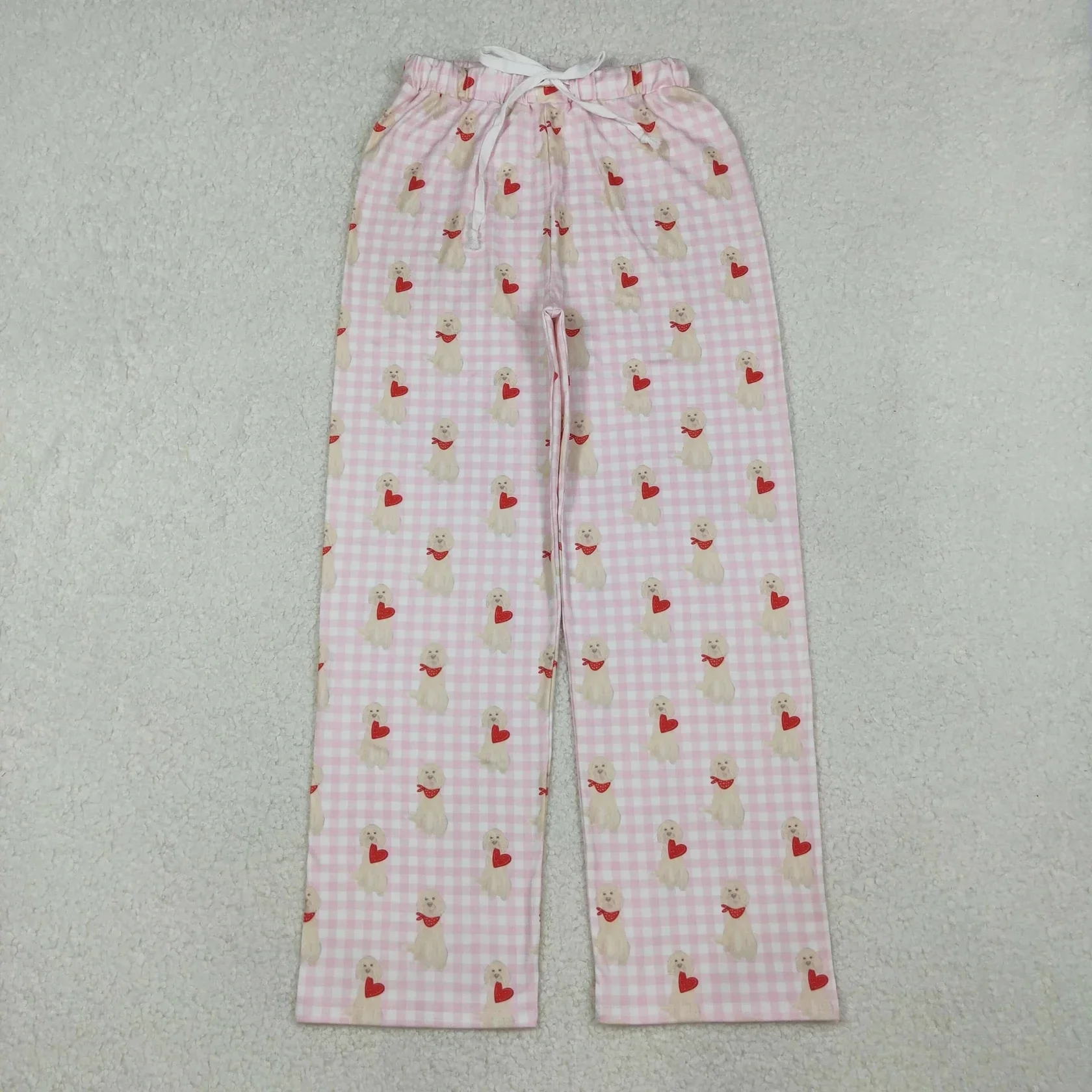 

Wholesale Adult Girls Trousers Clothing Women Girl Valentine's Hearts Dogs Plaid Trousers Pajamas Adjustable Comfortable Pants