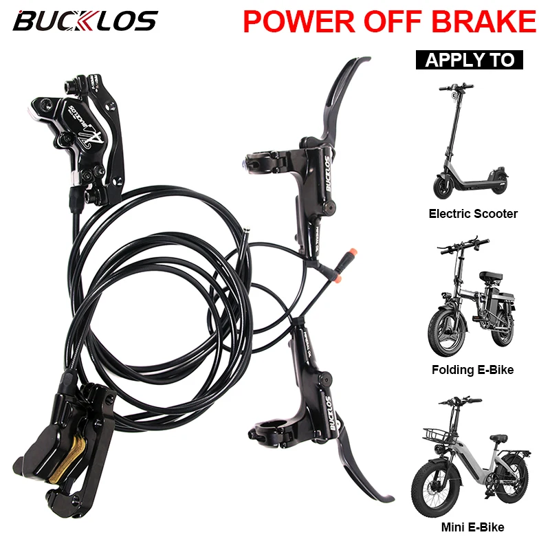 BUCKLOS E-Bike Brake 4-Pistons Power Off MTB Bicycle Hydraulic Disc Brake 1150mm 1950mm Electric Bike Scooter Brake Cycling Part