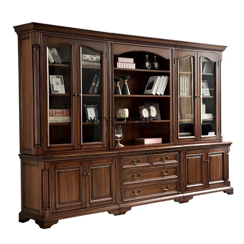 

Книжный шкаф из цельного дерева, напольная мебель для учебы, книжный шкаф, комбинированный деревянный книжный шкаф из черного ореха, стеллаж для хранения