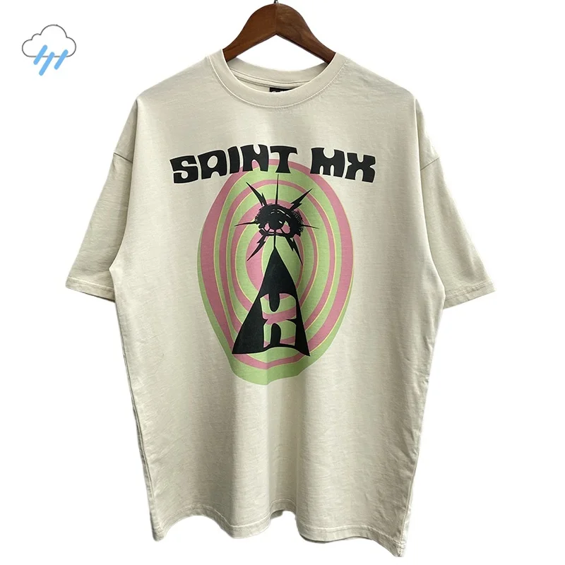 2025 verano Vintage cemento blanco Saint camiseta hombres mujeres mejor calidad algodón camisetas de gran tamaño camiseta con estampado Digital objetivo