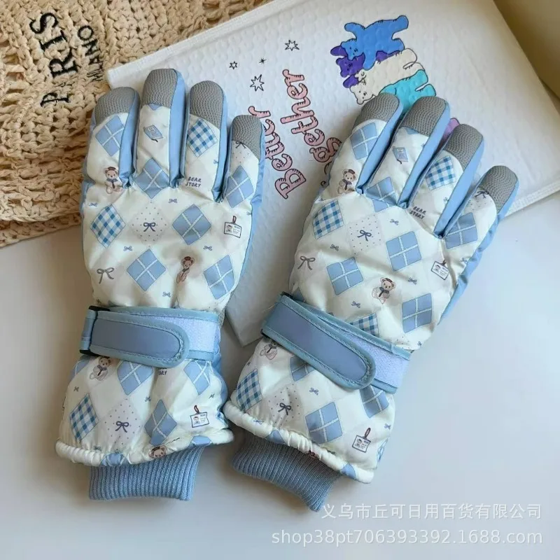 Original Cartoon Bear Gloves Winter Velvet Thickened Finger Outdoor Riding Cold Protection Warm Touch Screen Hand