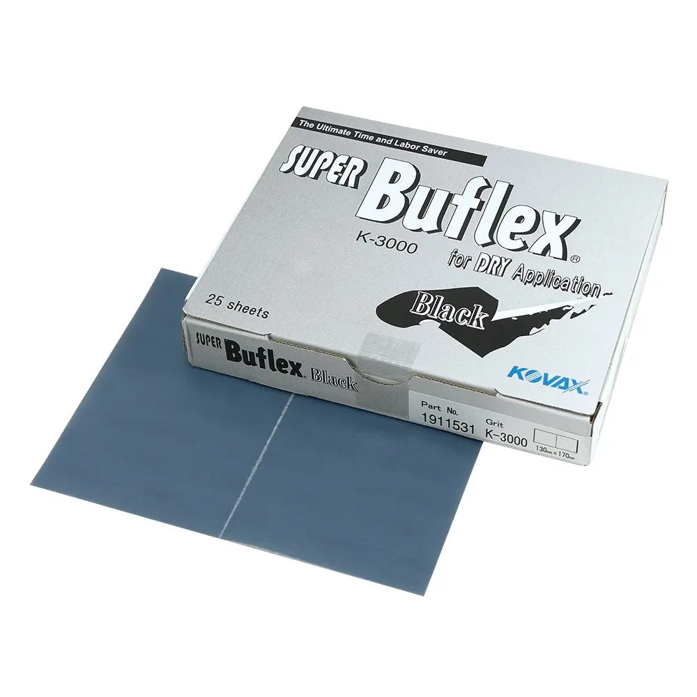 25 Sheets Super Buflex Flexible Dry Sanding Sheets Black K-3000 Hook & Loop 191-1531