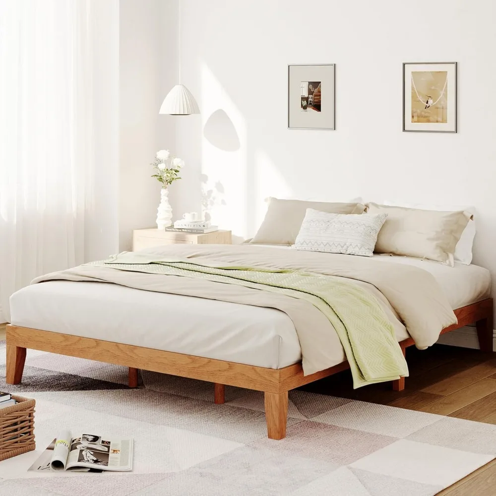 

Queen Size Wood Platform Bed Frame-12 Inch Solid Wood Queen Bed Frame with Slat Support, No Box Spring Needed, Easy Assembly-Rus