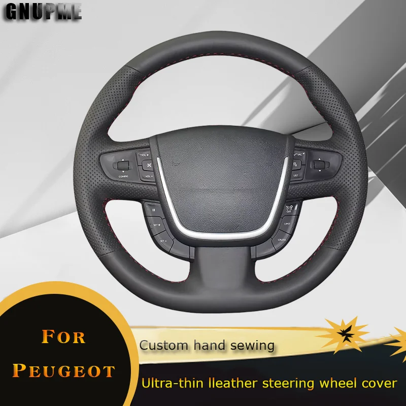 DIY Car Steering Wheel Cover Non Slip Perforated Leather Hand-stitched For Peugeot 508 Car Accessories