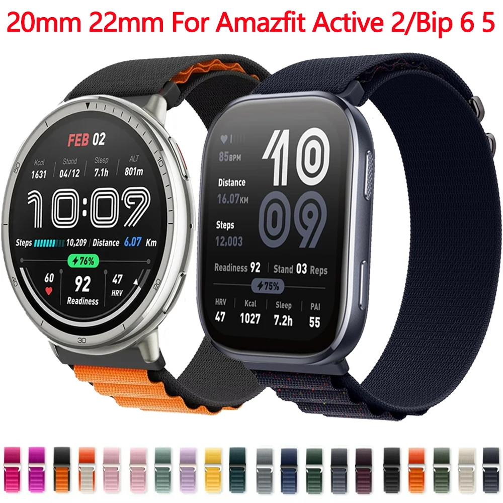 

22mm 20mm Alpine Loop Band for Amazfit Active 2/GTS 4 mini 3/Bip Pop Pro Bracelet for Amazfit Bip 6 5/GTR4 3/Balance Nylon Strap