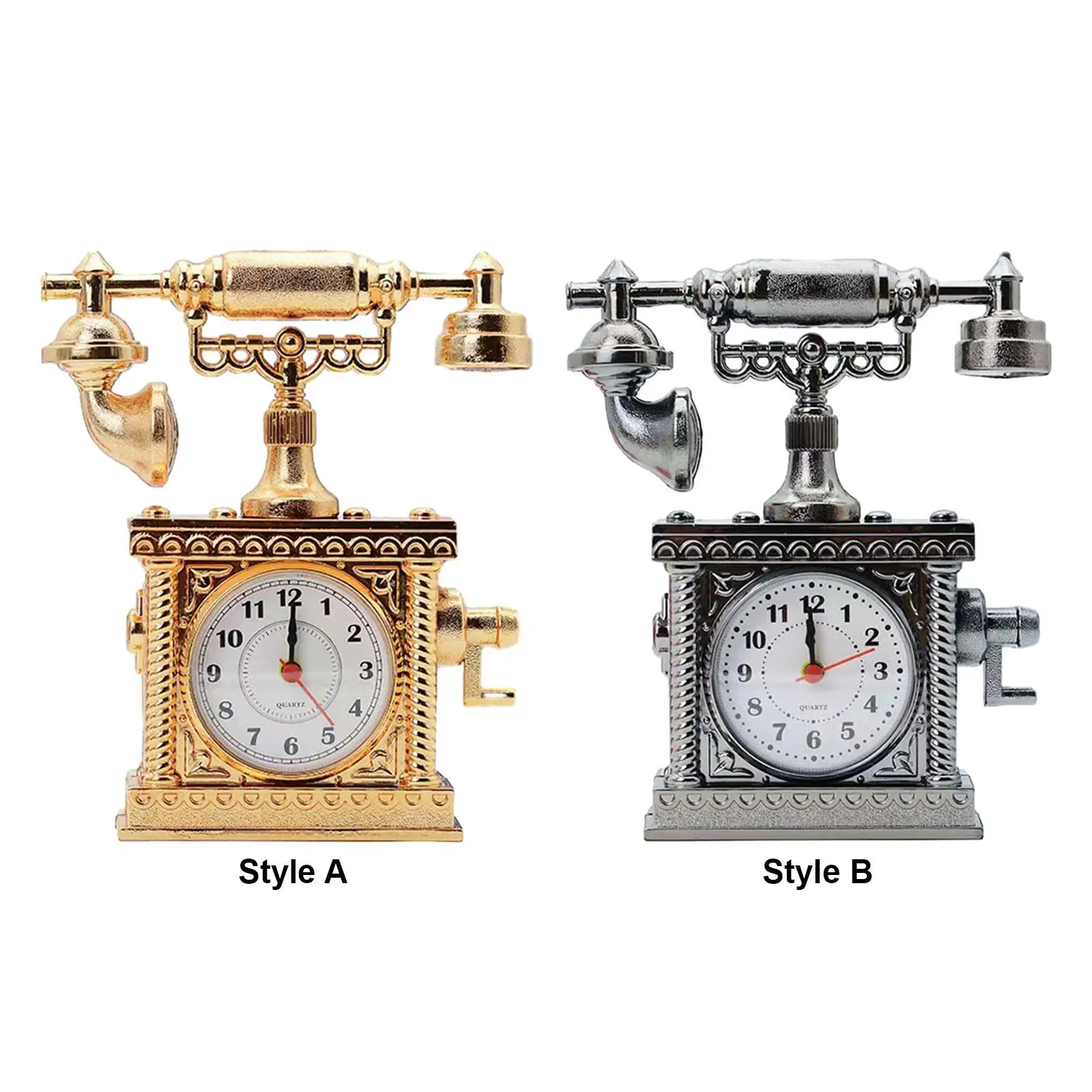 Retro Telephone Desk Clock Model Ornament 16x5x19cm for Indoor Outdoor Decor