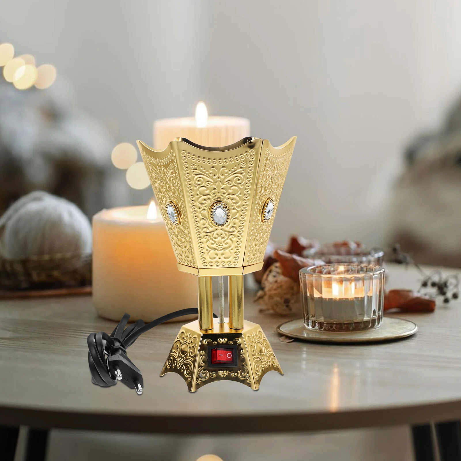 

Plug in Electric Incense Burner Metal Censer Aromatherapy Air Purifier for Home Office Yoga Room Desktop Decor Middle Eastern