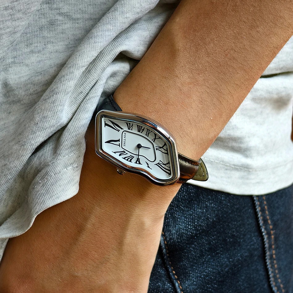 Surrealistische Kunst-Schmelzende-Uhr Einzigartige Soft-Time-Quarz-Armbanduhr mit Lederband Kreative Modeuhr für Männer und Frauen – Detail 4