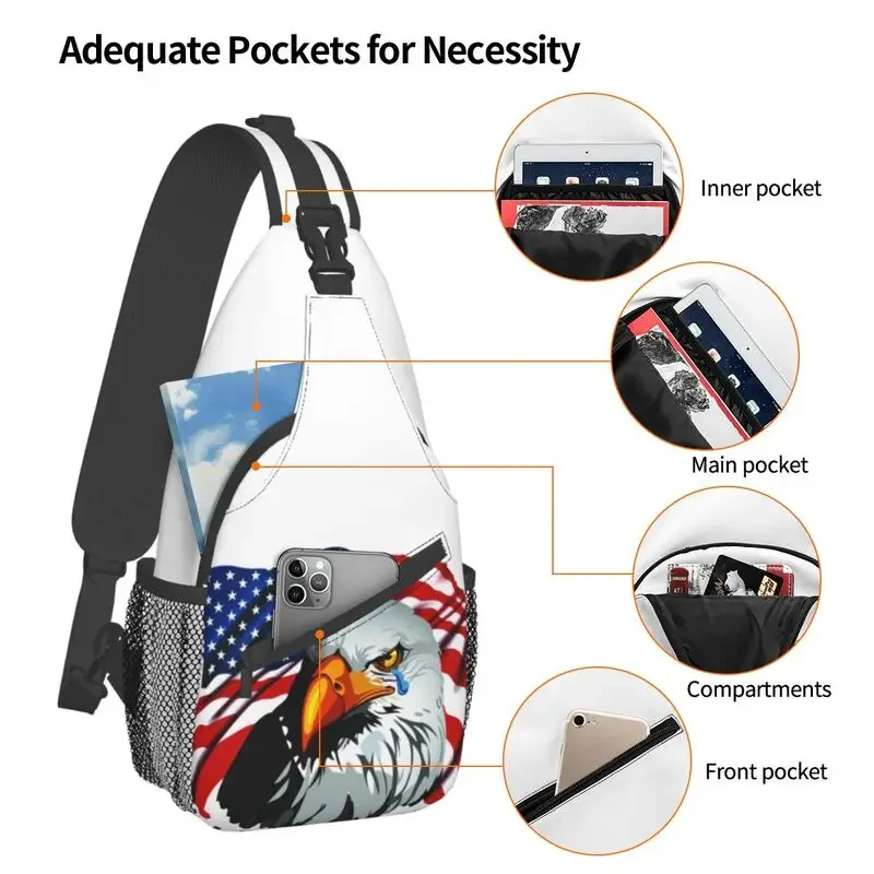 USA American Flag Bald Eagle Sling Chest Crossbody Bag Men Fashion Shoulder Backpack for Travel Cycling