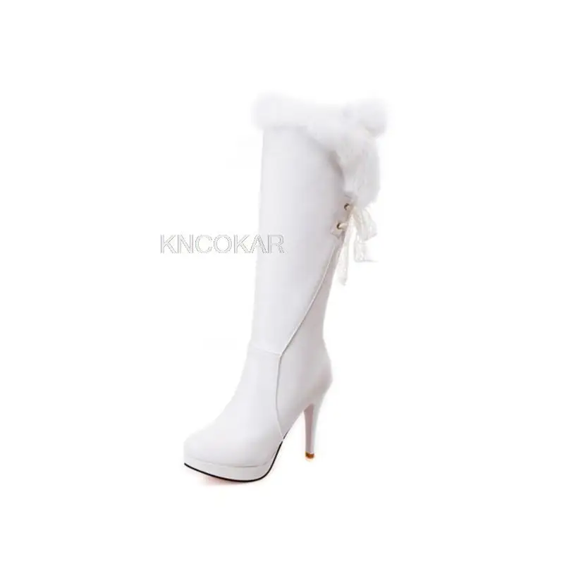 Cuissardes longues en daim pour femmes, bottes à plateforme, chaussures compensées en H, talons hauts, fourrure, printemps, hiver
