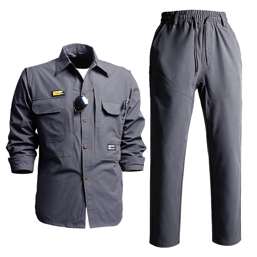 2 PCS Men's Spring&Autumn Outdoor Casual Set Multi-pocket Breathable Jacket Elastic Waistband Training Tactical Suit