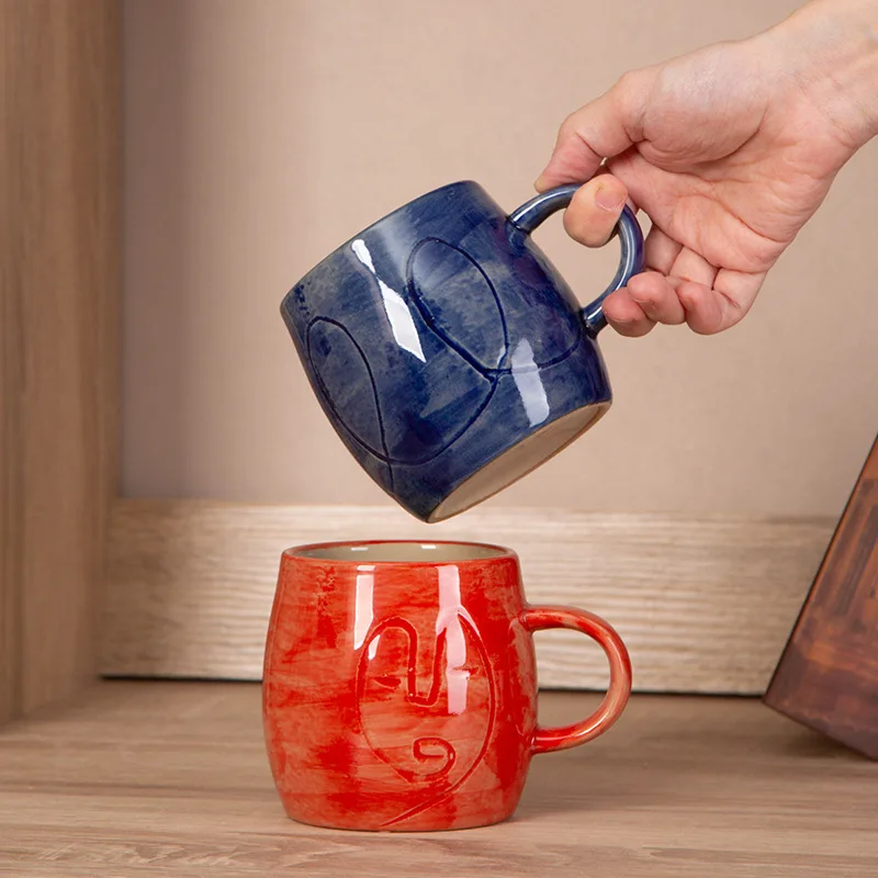 Nordic Abstract Mug Creative Couple Cup Minimalist Hand Painted High Aesthetic Cup Kiln Coarse Pottery Coffee Mug