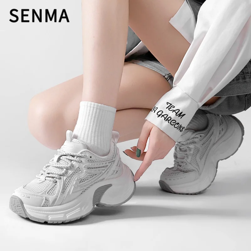 SENMA dikke wandelschoenen heren ademend mesh veterschoenen platform sneakers comfortabele casual papa stijl voor werk gym dagelijks gebruik