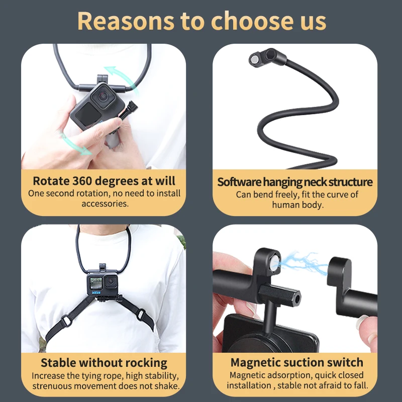 KIPYE Chest Strap Mount Belt for Gopro Hero 11 9 8 7 6 5+Action Camera Accessories Chest Harness Go pro Silicone Neck Hold Mount