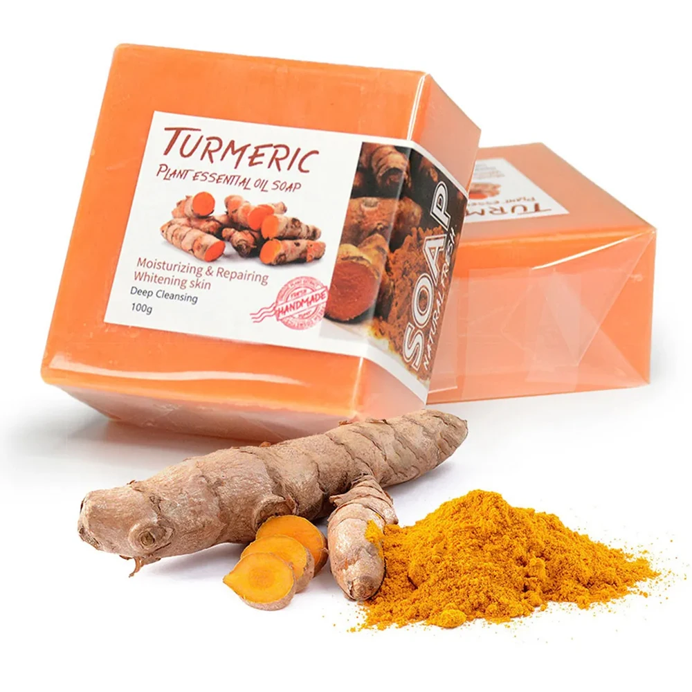 

Turmeric Essential S-oap Remove Wrinkles Dark Spot Face Body Cleansing Moisturizing Whitening Control Oil Hair Care 100g