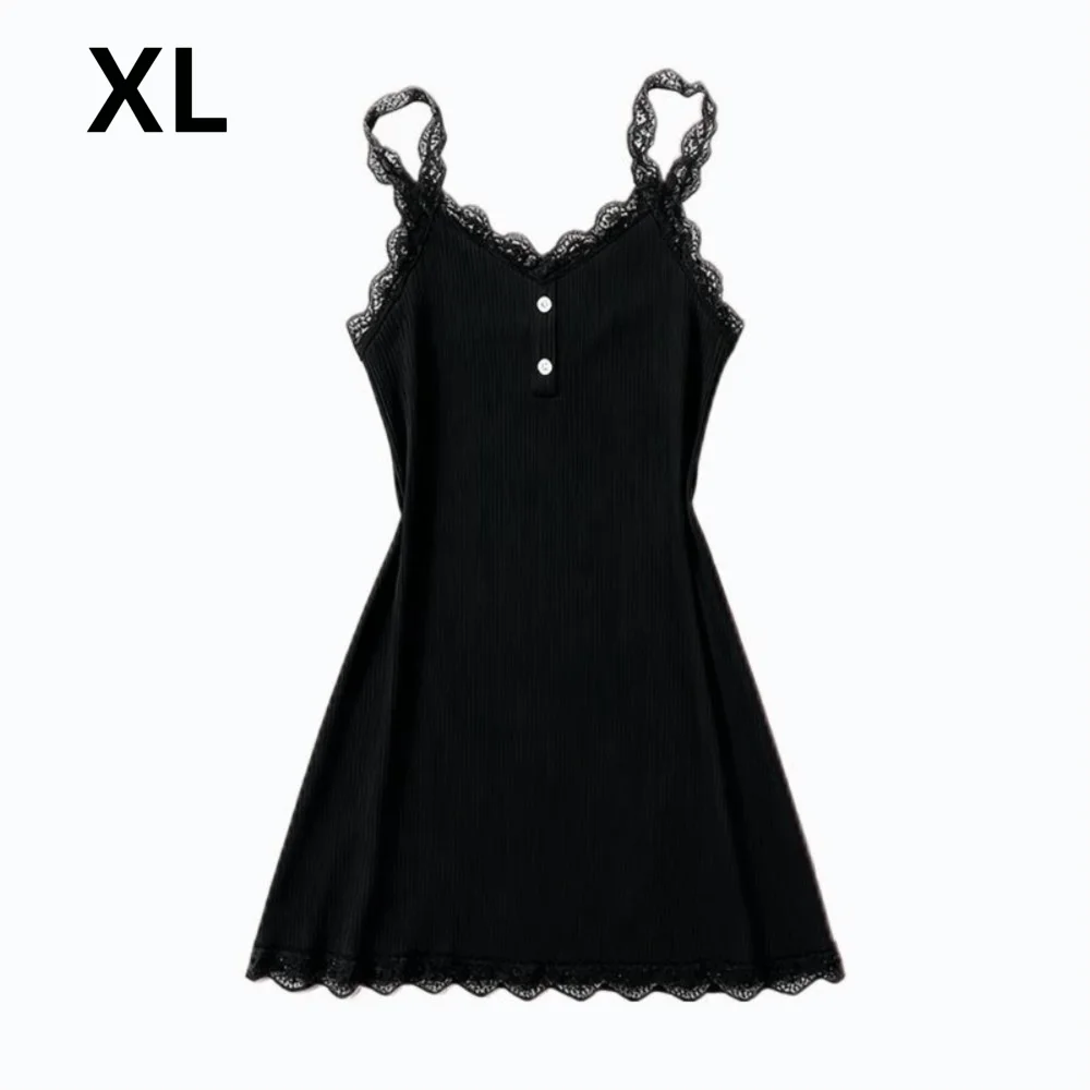 

Comfortable Bodycon Ribbed Nightgown Slim-Fit Spaghetti Strap Lace Trim Nightgown Sleeveless Pajama Dress Home Clothes