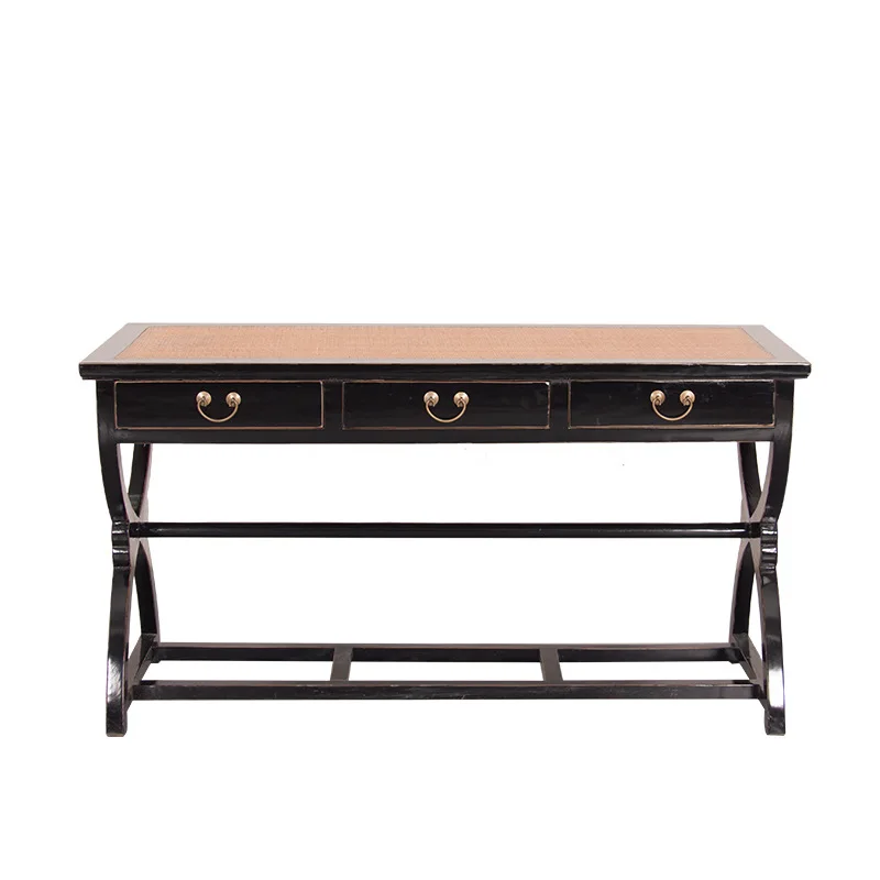 X-S Chinese old elm wood desk, ntique painting case, solid wood retro with drawer, writing desk,medieval office table HG