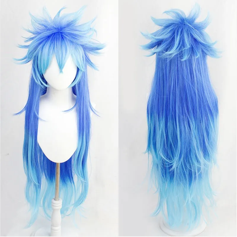 Twisted Wonderland Idia Shroud Cosplay Wig 47-Inch Light Blue Gradient Heat-Resistant Fiber Wigs Breathable Rose Net Cap (Blue)