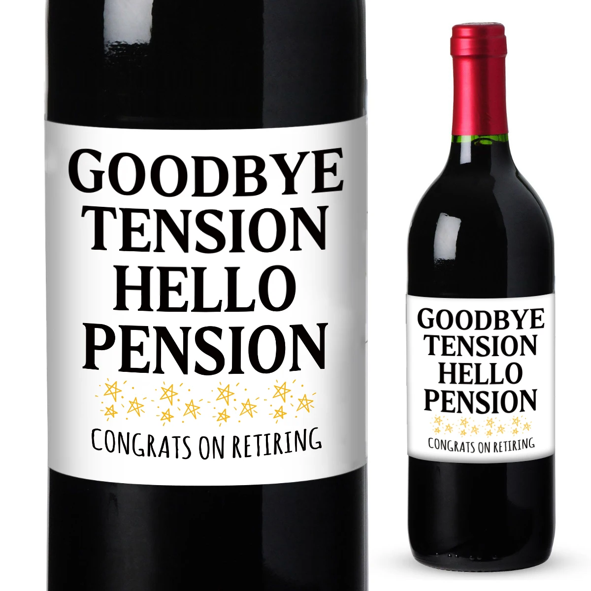 4 Uds. De pegatinas divertidas para etiquetas de vino para jubilación, tensión al adiós, buena pensión para decoración de botellas, regalo de jubilación para mamá, papá, amigos