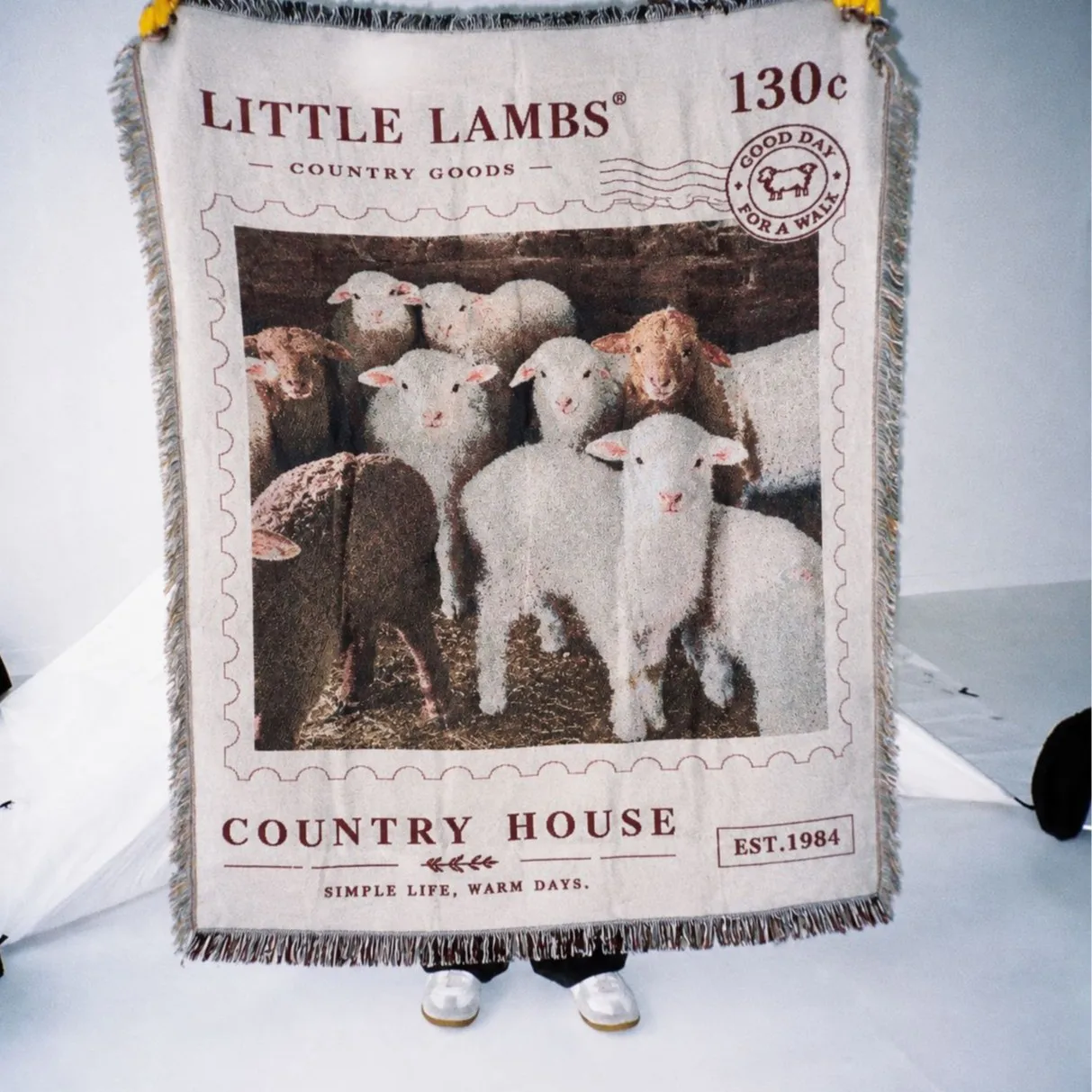 Little Lambs American Farm Jacquard Carpet Soft Cozy Floor Mat Home Decorative Rug Tapestry Sofa Blanket Wind Cover