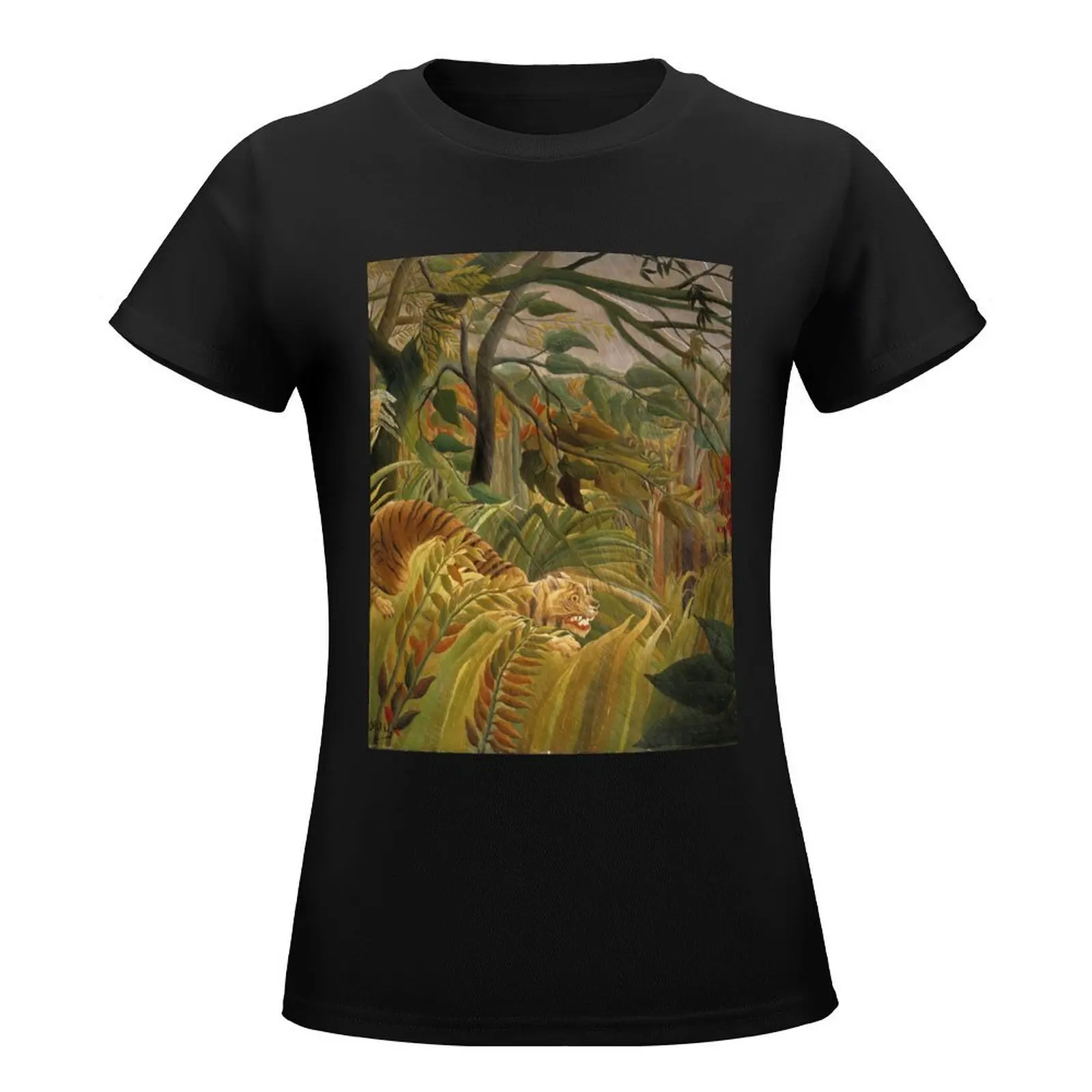 Surprised! or (Tiger in a Tropical Storm) - Henri Rousseau T-Shirt female graphics Women t shirt