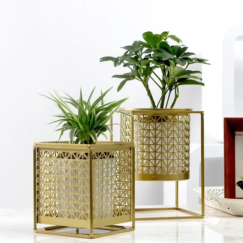 Limited Nordic Light Luxury Gold Hollowed Flower Pot Creative Fashion Balcony Plant Stand Simple Atmosphere Indoor Decor Shelf