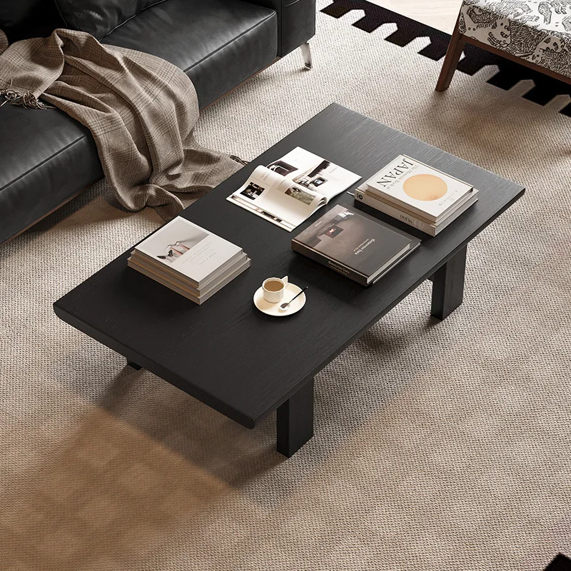 Solid wood table, rectangular, black, coffee table, living room, homestay, retro, small apartment