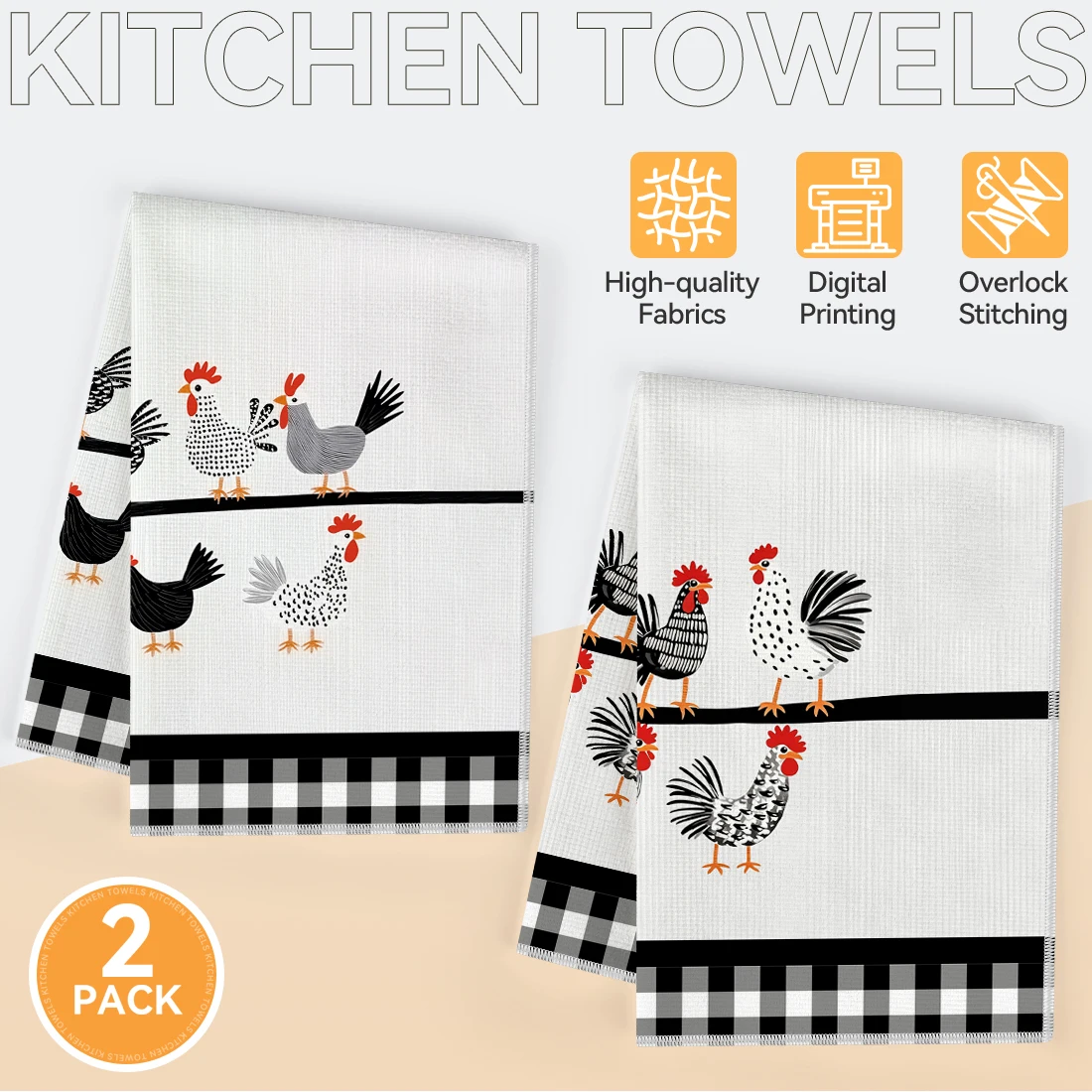 2pcs Set Kitchen Towels Black White Plaid Country Chick PatternHand Towels Christmas Decorations For Home Noel Dish Towels Gifts