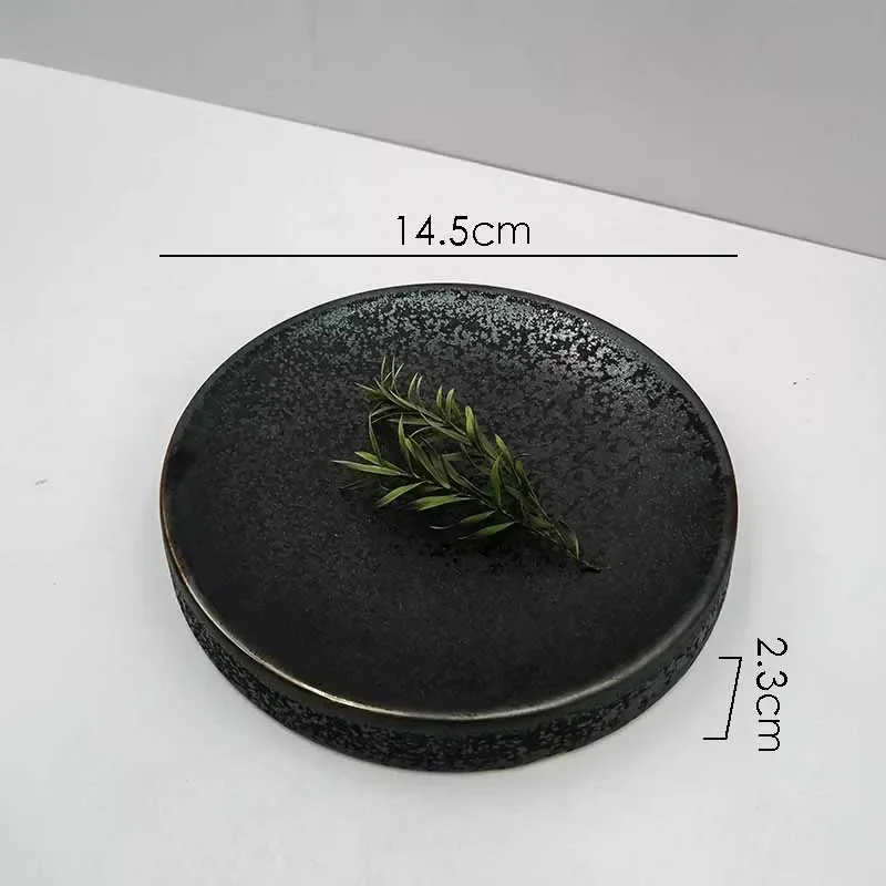Creative Round Double Layered Plate Ceramic Black Dim Sum Plate Sushi Dish Sashimi Plate Molecular Cuisine Specialty Tableware