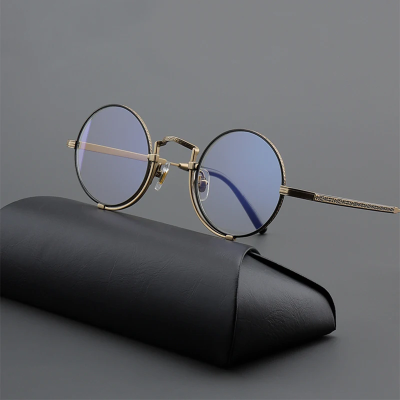 Classic Steampunk Retro Round Glasses Frame Men Vintage Titanium Eyeglasses Women Ultralight Individual Trendy Unisex Eyewear