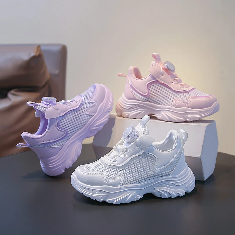 

Girls Running Shoes Mesh Breathable Kids Basketball Shoes Rotating 2026 Brand New Children Casual Sports Shoes Soft Non-slip