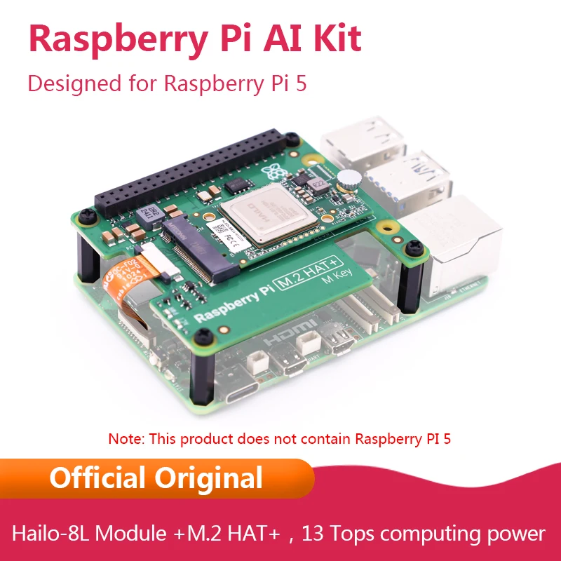 Official Original Raspberry Pi AI Kit Hailo-8L Module with M.2 HAT+， 13 Tops Computing Power Designed for Raspberry PI 5