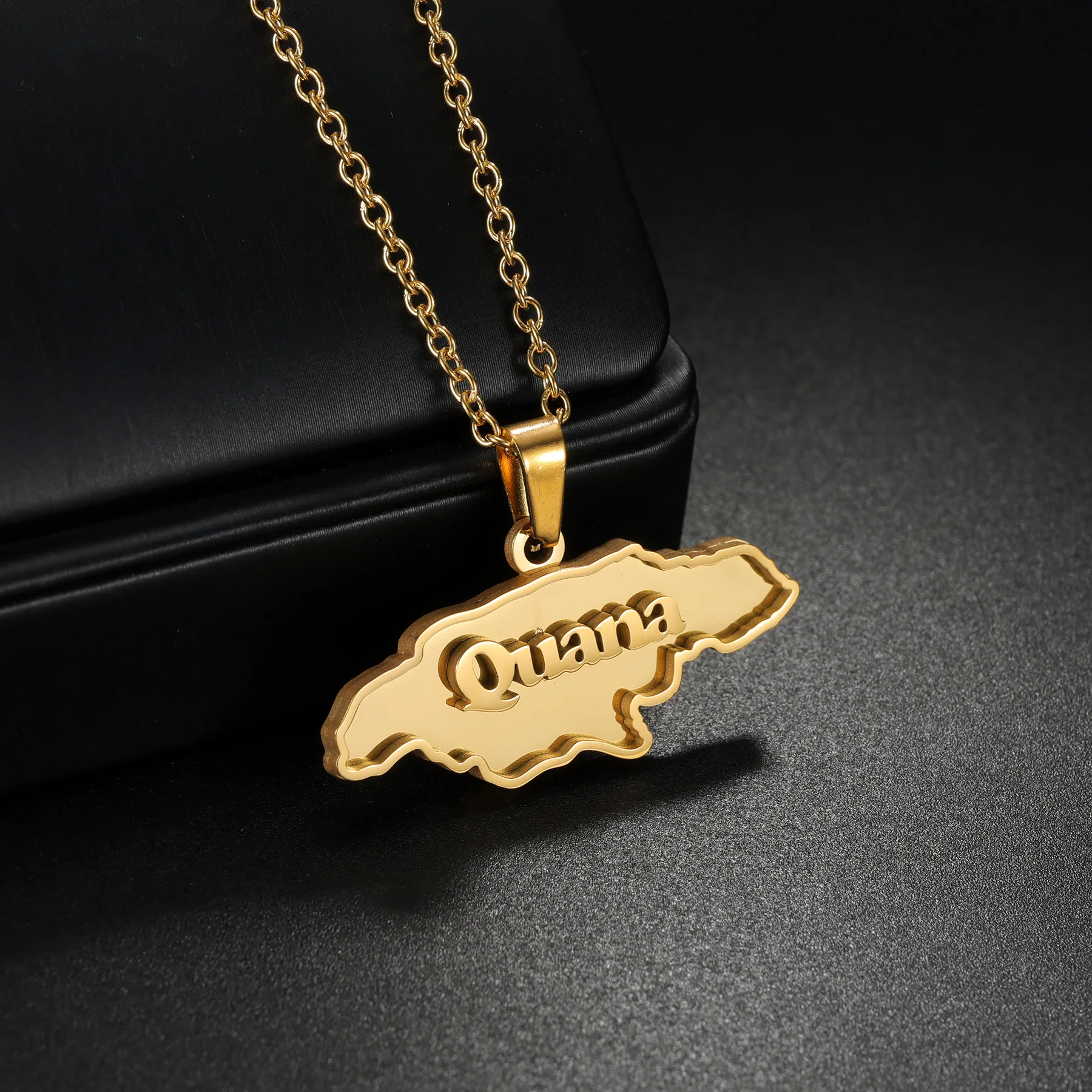 Atoztide Collana con nome personalizzato per donna Mappa di saldatura Pendnat Targhetta Gioielli in acciaio inossidabile Catena girocollo Regalo personalizzato